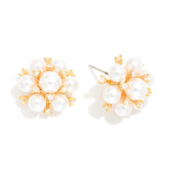 Pearl & Rhinestone Cluster Stud Earrings - Lace and Grace Boutique