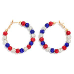 Rhinestone Beaded Hoop Drop Earrings - Red/Silver/Blue - Lace and Grace Boutique