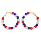 Rhinestone Beaded Hoop Drop Earrings - Red/Silver/Blue - Lace and Grace Boutique