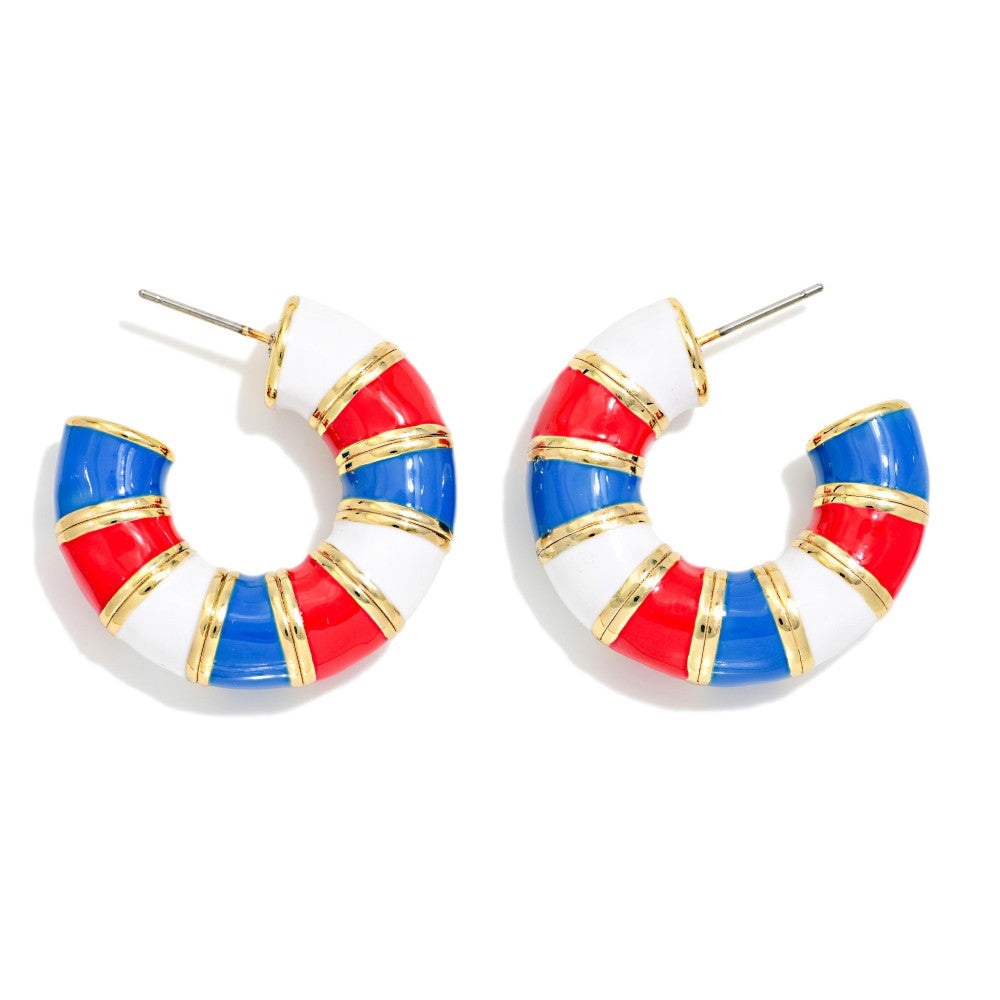 Americana Striped Hoop Earrings - Red/White/Blue - Lace and Grace Boutique
