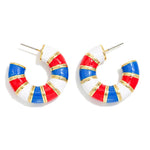 Americana Striped Hoop Earrings - Red/White/Blue - Lace and Grace Boutique