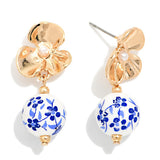 Chinoiserie Floral Bead Drop Earrings - Blue