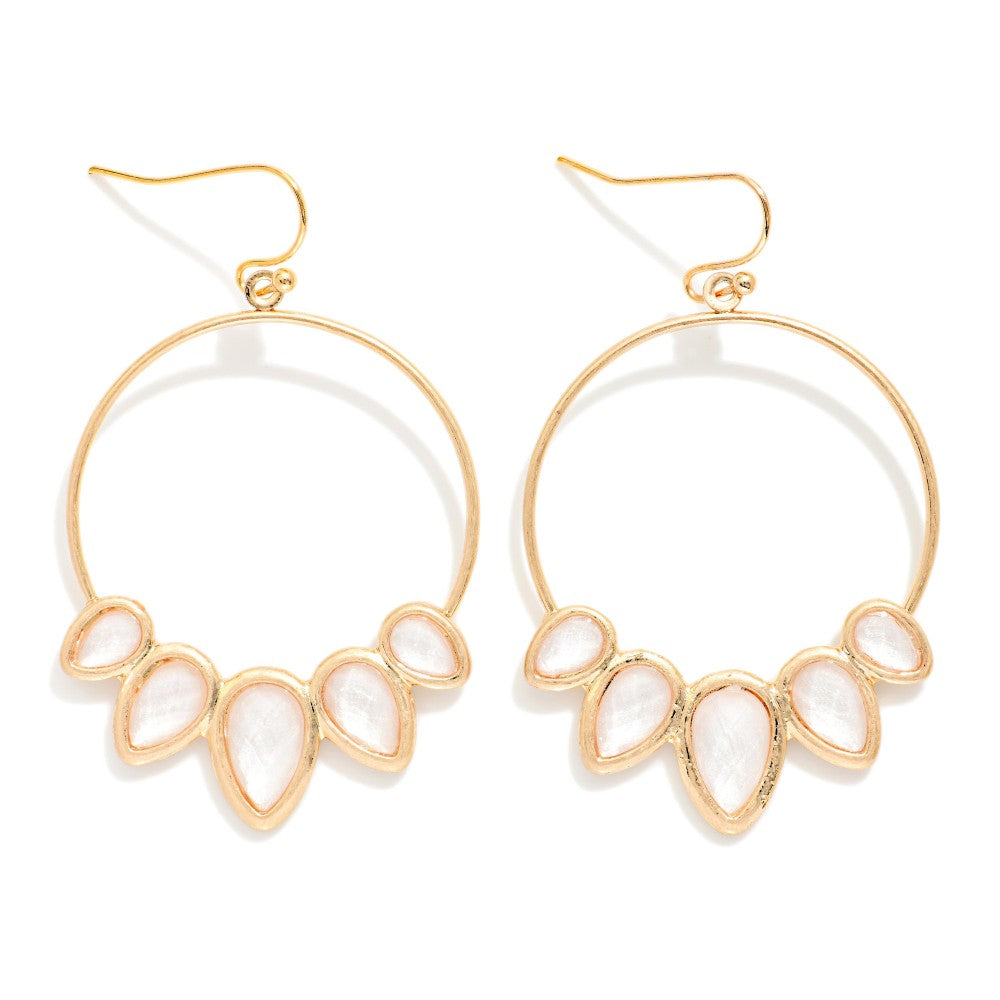 Teardrop Detail Hoop Drop Earrings - White - Lace and Grace Boutique