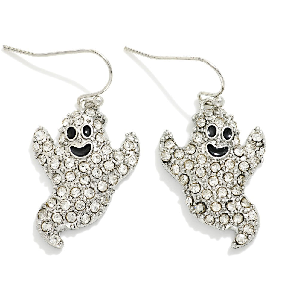 Rhinestone Ghost Halloween Drop Earrings - Lace and Grace Boutique