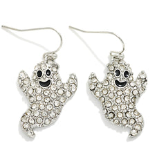 Rhinestone Ghost Halloween Drop Earrings - Lace and Grace Boutique