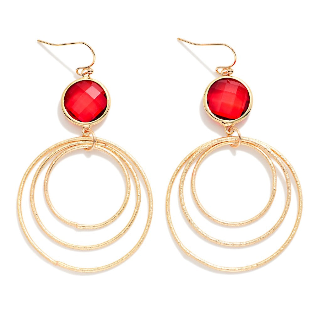 Red Crystal Statement Circle Drop Earrings - Lace and Grace Boutique