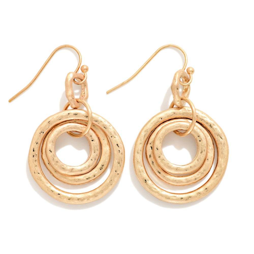Hammered Layered Circle Hoop Drop Earrings - Lace and Grace Boutique