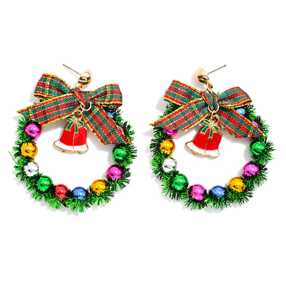 Beaded Tinsel Wreath Drop Earrings - Lace and Grace Boutique