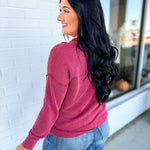 Corded Rib Exposed Seam Pullover Top - Burgundy - Lace and Grace Boutique