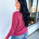 Corded Rib Exposed Seam Pullover Top - Burgundy - Lace and Grace Boutique
