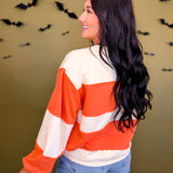 Jack'O'Lantern Patch Striped Pullover Top - Burnt Orange/Cream