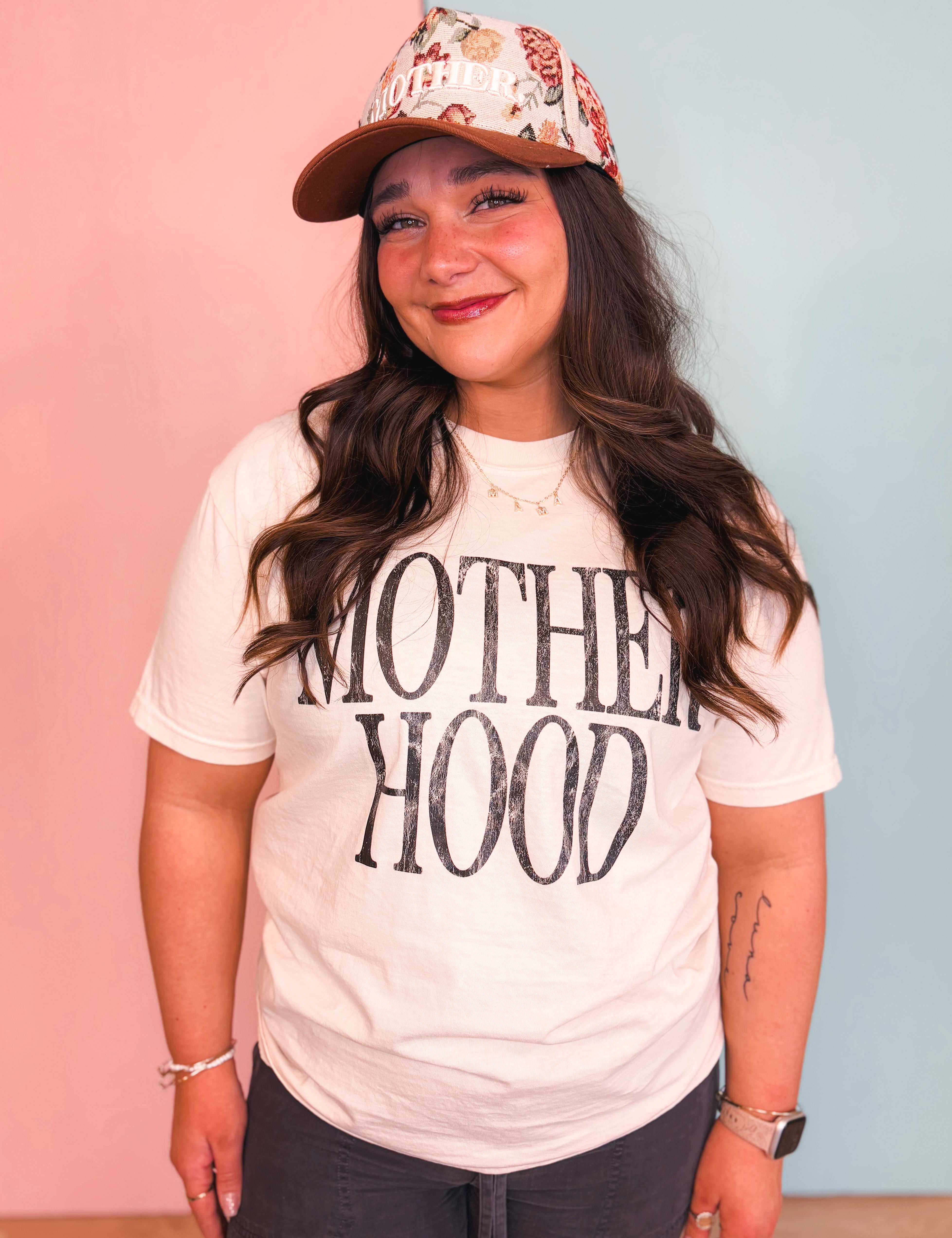 Motherhood Graphic Tee - Ivory/Black - Lace and Grace Boutique