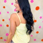 POL Textured Knit Lace Trim Cami Top - Lemon - Lace and Grace Boutique