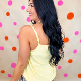 POL Textured Knit Lace Trim Cami Top - Lemon - Lace and Grace Boutique