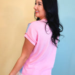 Ribbed Color Block Button Detail Top - Pink - Lace and Grace Boutique