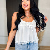 Floral Lace Front Tie Cami Top - Off White