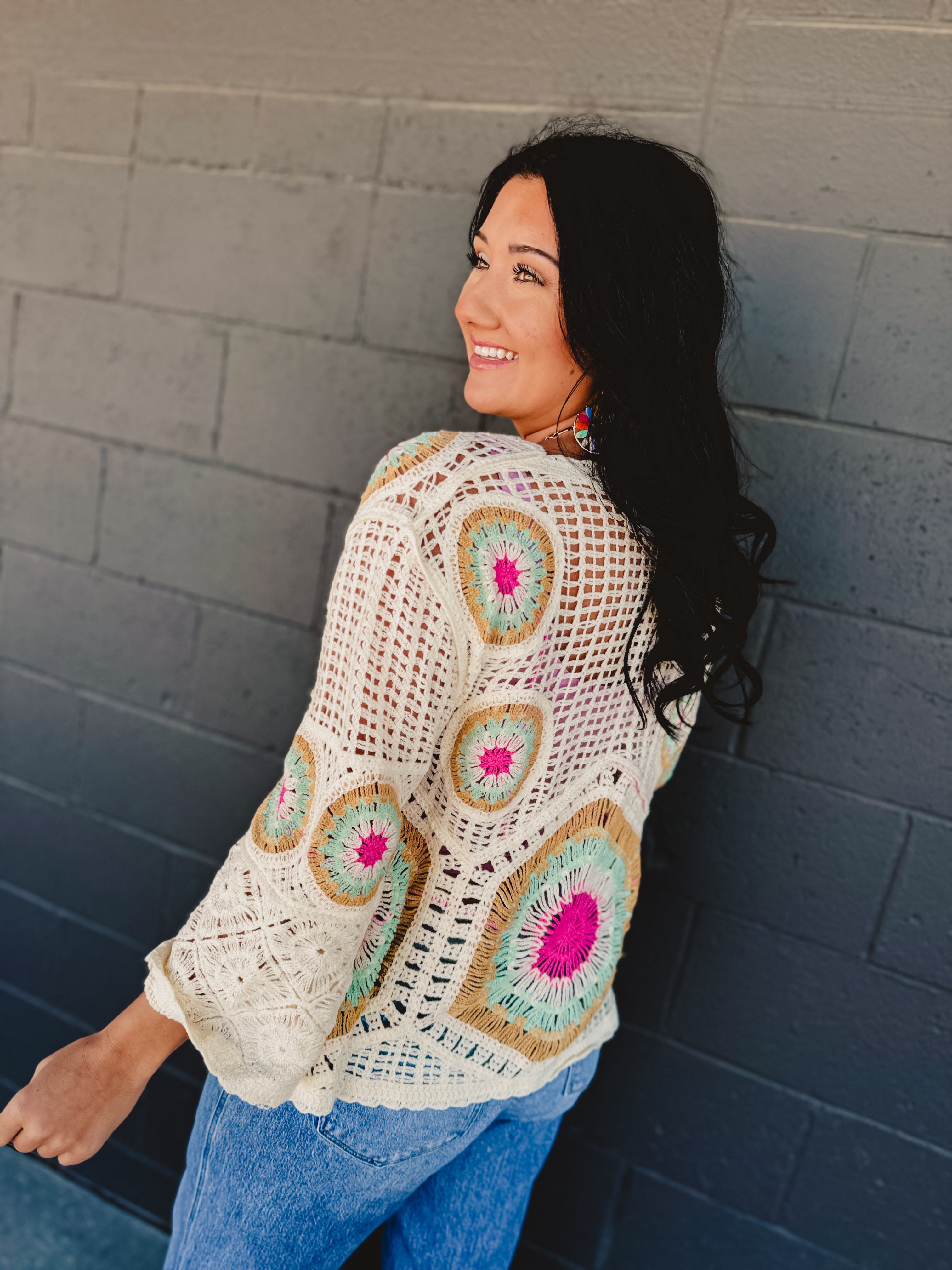 POL Granny Circle Scalloped Edge Crochet Top - Cream/Sage - Lace and Grace Boutique