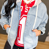 Mineral Wash Oversized Denim Hoodie Jacket - Lace and Grace Boutique