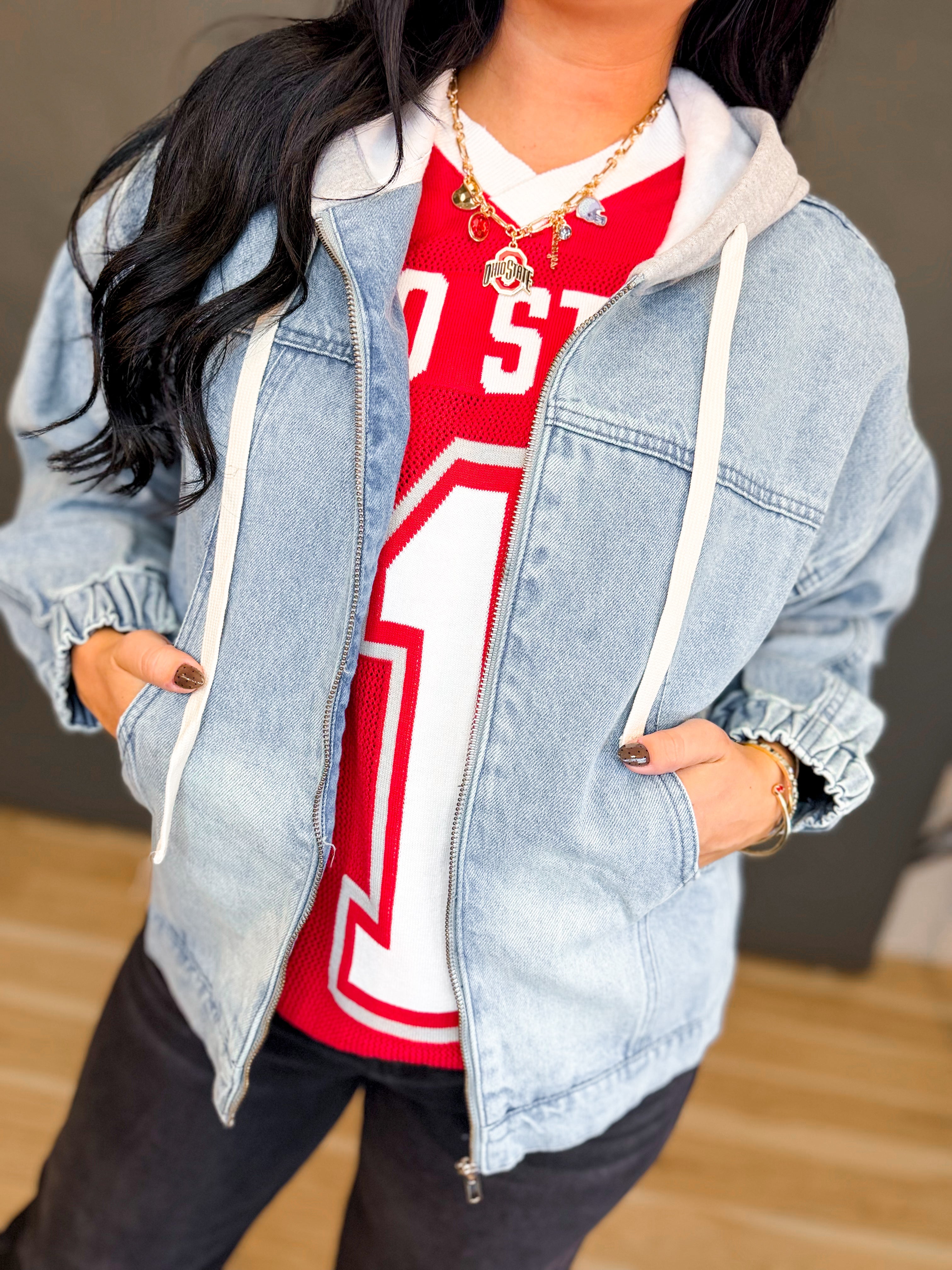 Mineral Wash Oversized Denim Hoodie Jacket - Lace and Grace Boutique