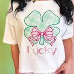 Lucky Clover Lace Checker Embroidered Crop Top - Off White - Lace and Grace Boutique