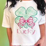Lucky Clover Lace Checker Embroidered Crop Top - Off White - Lace and Grace Boutique