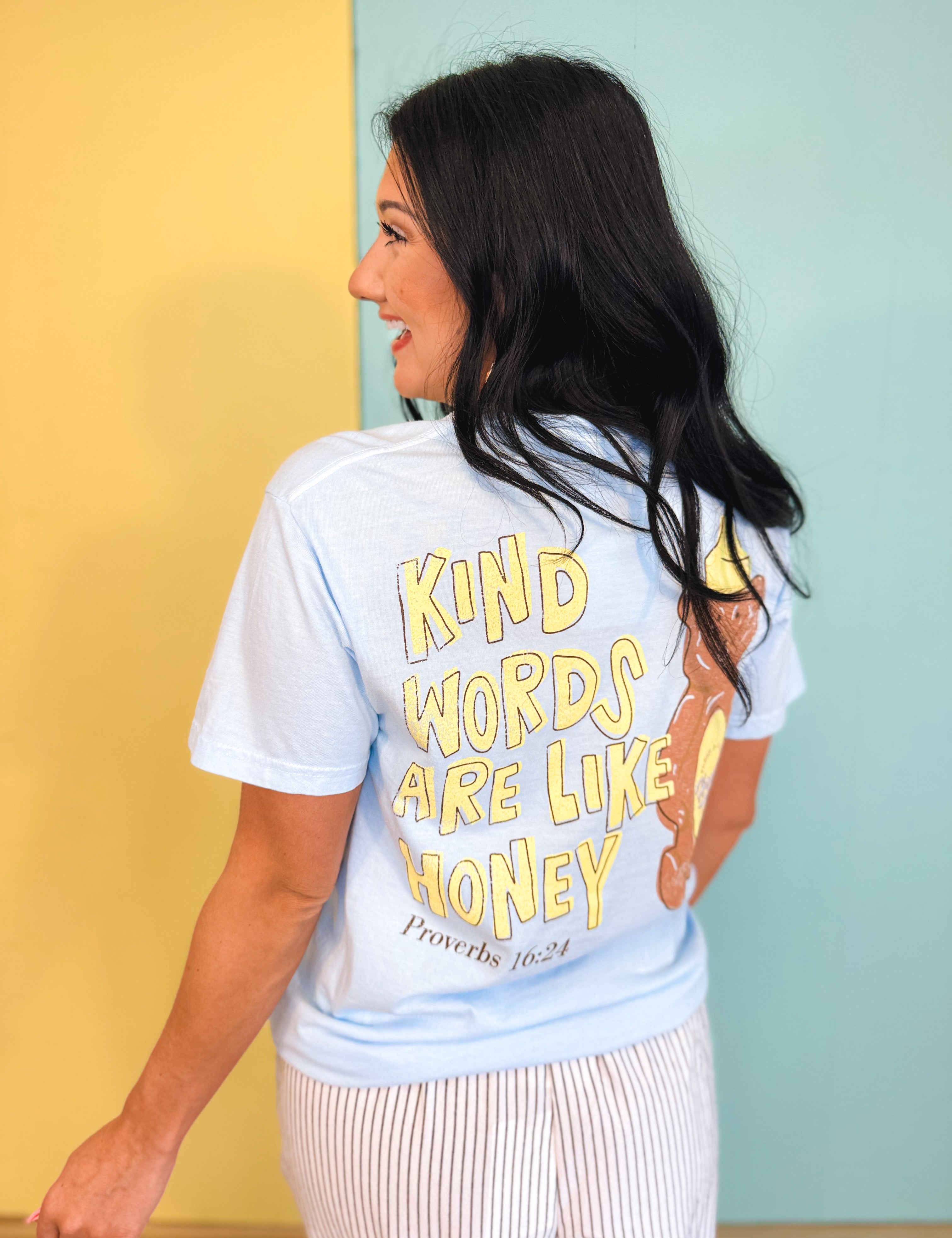 Kind Words Honey Bear Graphic Tee - Chambray - Lace and Grace Boutique