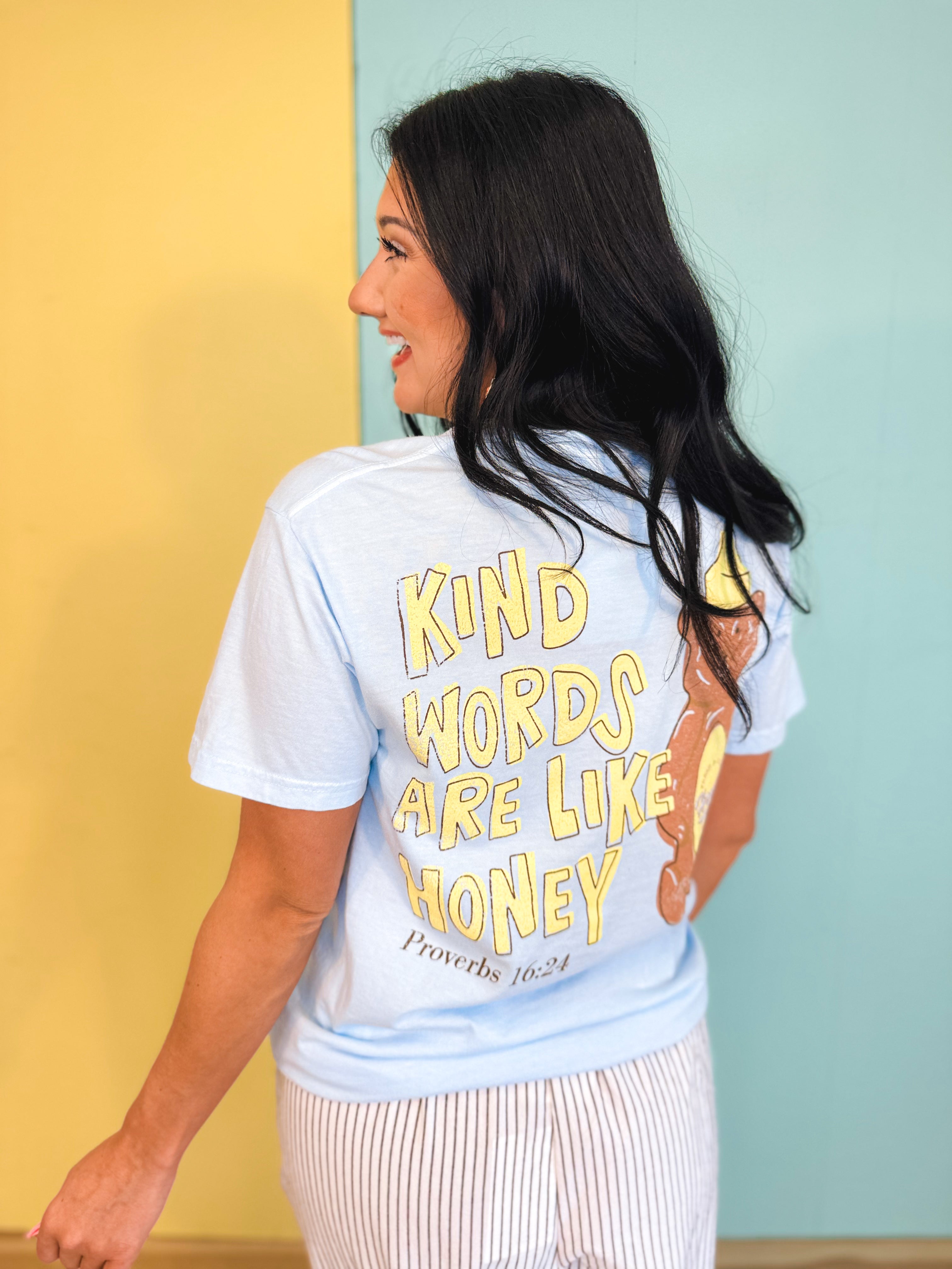 Kind Words Honey Bear Graphic Tee - Chambray - Lace and Grace Boutique