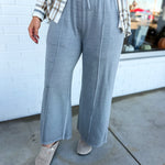 Pigment Wash French Terry Wide Leg Pants - Sleet - Lace and Grace Boutique