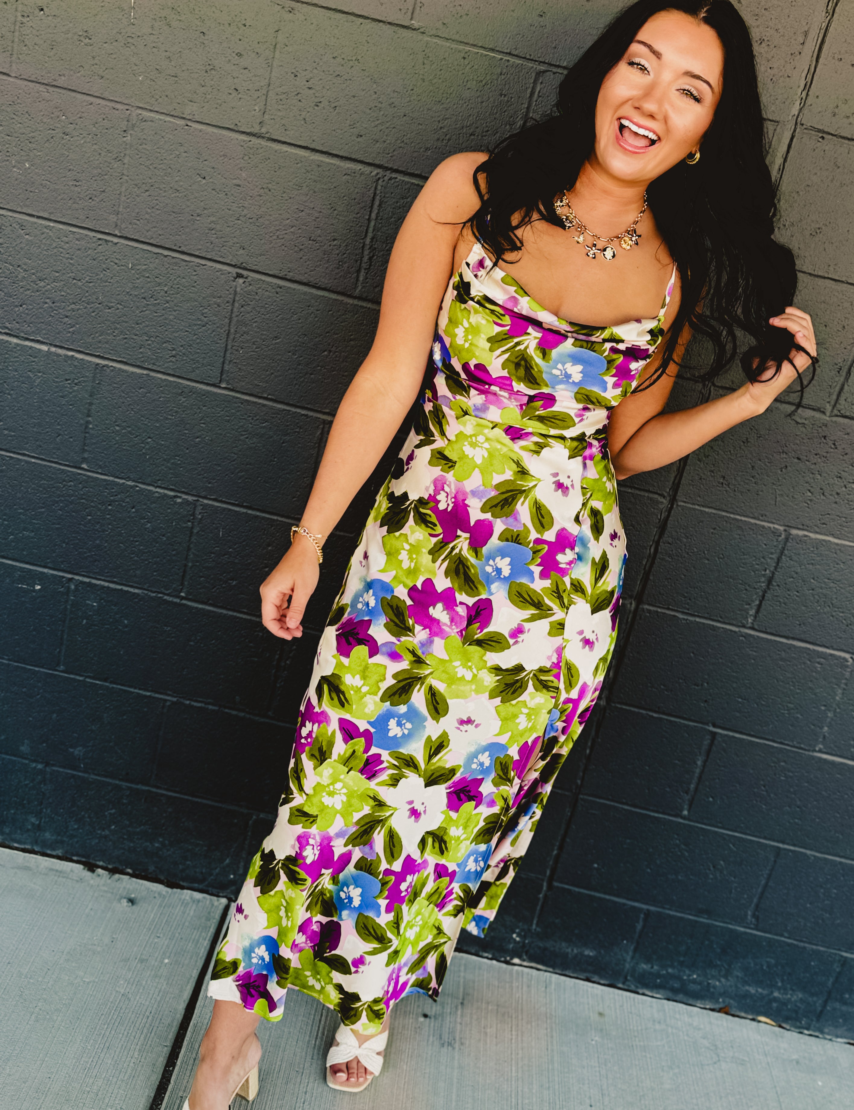 Morning Dew Cowl Neck Slit Maxi Dress