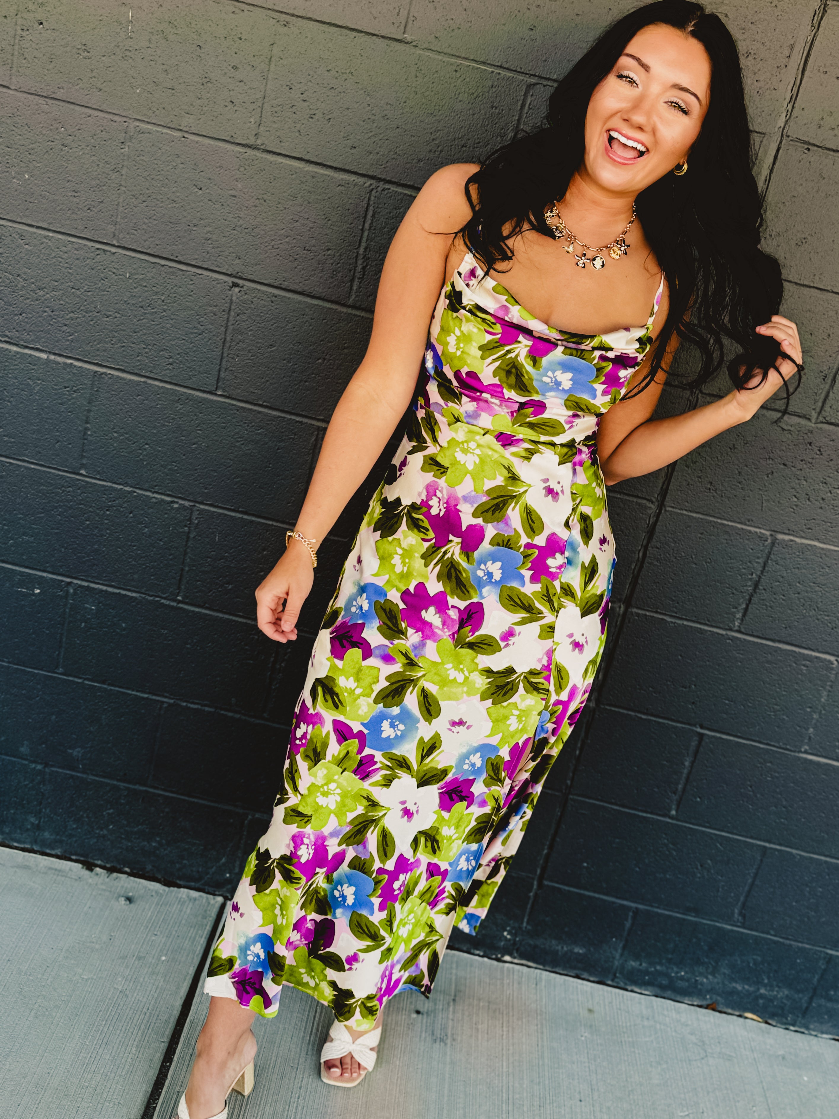 Morning Dew Cowl Neck Slit Maxi Dress - Violet Orchid - Lace and Grace Boutique