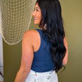 Ruched Bead Detail Tank Top - Navy - Lace and Grace Boutique