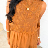 Embroidered Lace Vest & Midi Dress Set - Brown