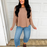 Oversized Waffle Knit Thermal Long Sleeve Top - Latte - Lace and Grace Boutique