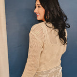 Open Knit Sweater Cardigan - Taupe