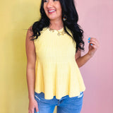 Flared Ribbed Knit Sweater Tank Top - Lemon - Lace and Grace Boutique