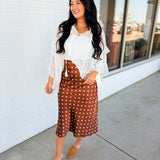 Polka Dot Chain Link Printed Satin Midi Skirt - Brown