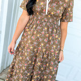 Floral Print & Contrast Border Tiered Maxi Dress - Cedarwood - Lace and Grace Boutique