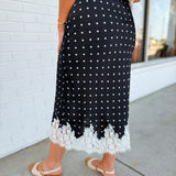 Lace Trim Polka Dot Midi Skirt - Black