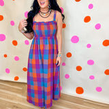Multicolor Plaid Midi Dress - Navy Combo