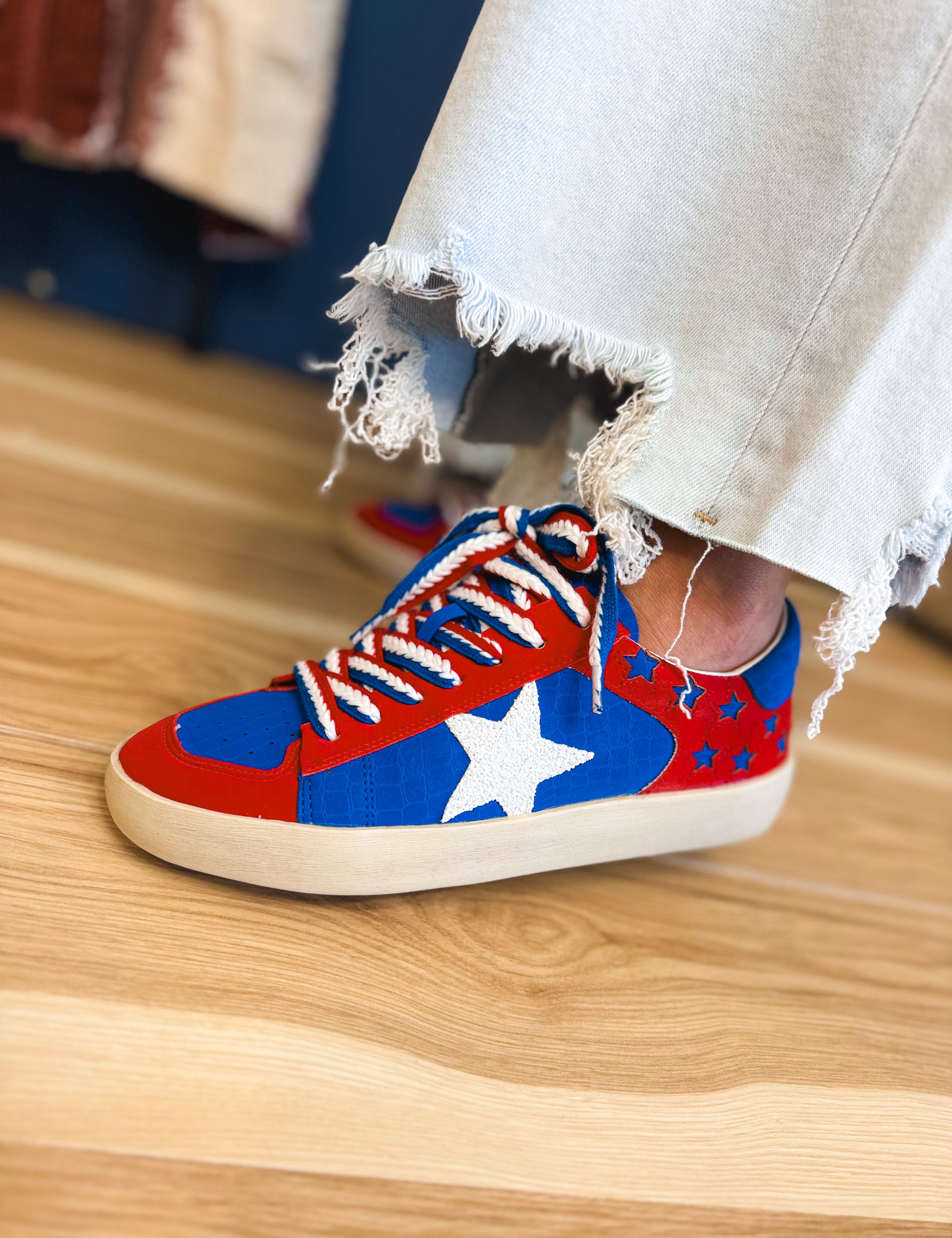 The Candace Sneaker - Blue/Red - Lace and Grace Boutique