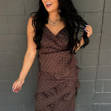 Cascading Ruffle Polka Dot Midi Dress - Chocolate