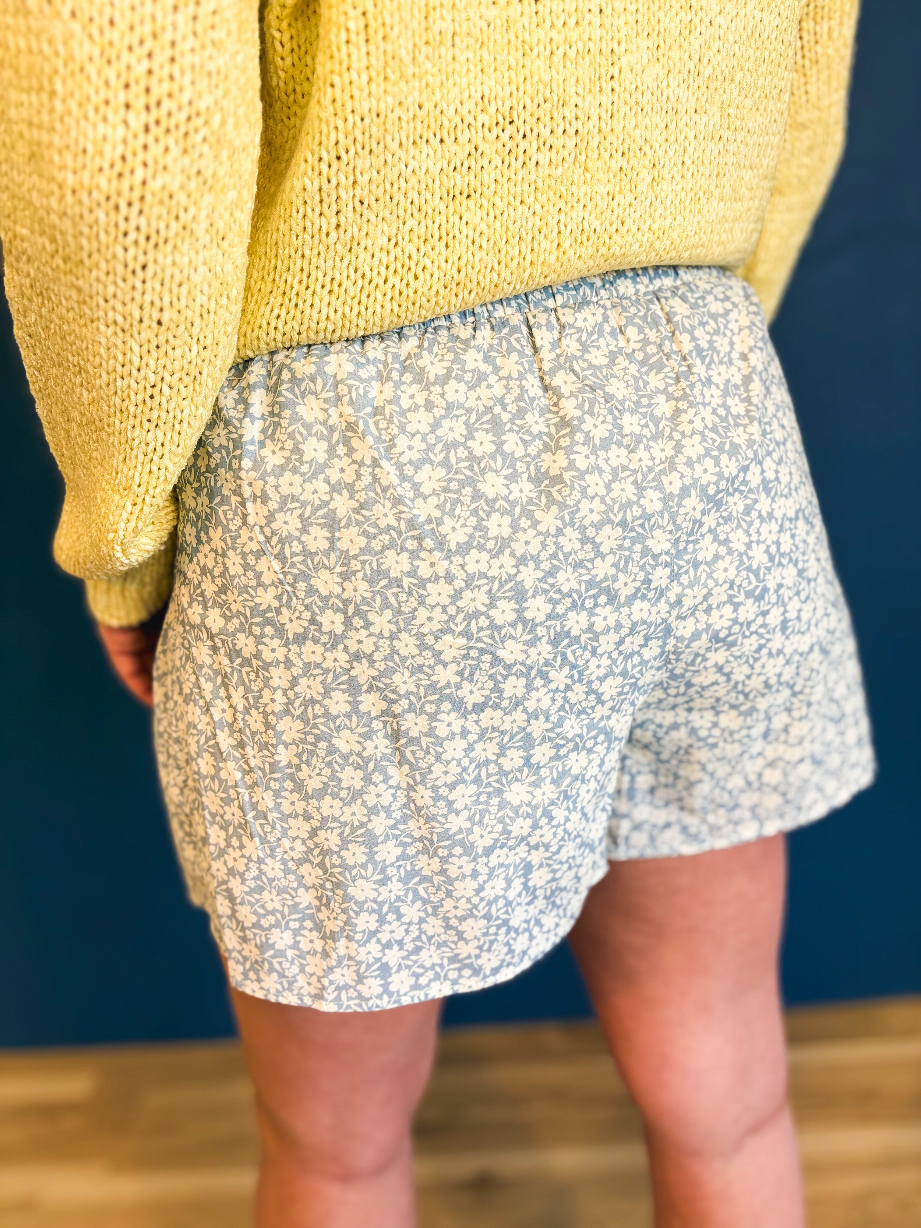 Floral Drawstring Shorts - Cloud/Cream - Lace and Grace Boutique