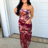 Floral Velvet Lace Trim Maxi Dress - Plum - Lace and Grace Boutique