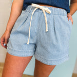 Striped Drawstring Denim Shorts - Lace and Grace Boutique