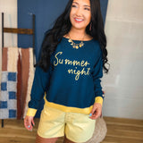 Summer Night Boat Neck Sweater Pullover - Navy - Lace and Grace Boutique