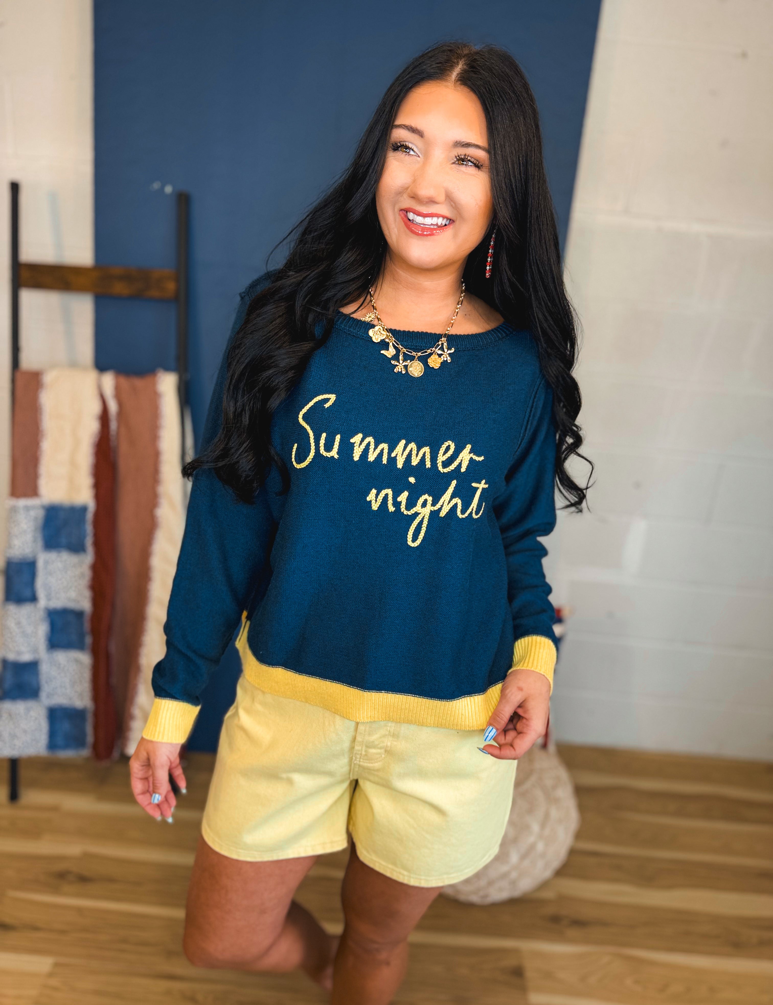 Summer Night Boat Neck Sweater Pullover - Navy - Lace and Grace Boutique