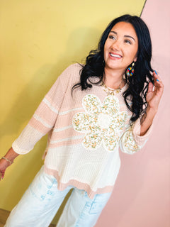 Daisy Patched Waffle Top - Mauve/Ivory - Lace and Grace Boutique