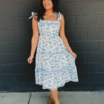 Floral Print Contrast Detail Midi Dress - Light Blue - Lace and Grace Boutique