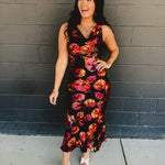 Golden Haze Twisted Strap Maxi Dress - Nightfall Bloom - Lace and Grace Boutique