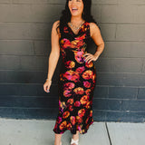 Golden Haze Twisted Strap Maxi Dress - Nightfall Bloom - Lace and Grace Boutique